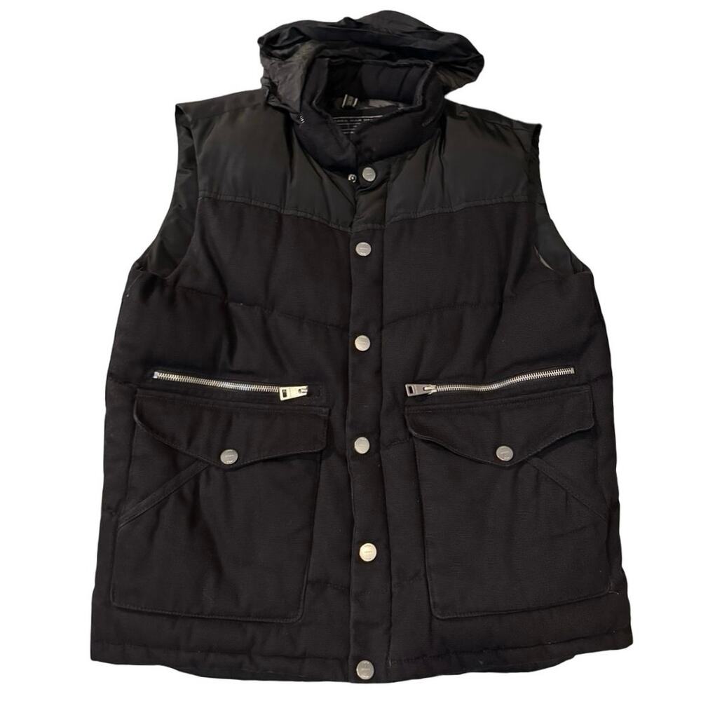ZARA Men’s Denim Black Puffer Vest L Large hoodie snap button rugged full zip